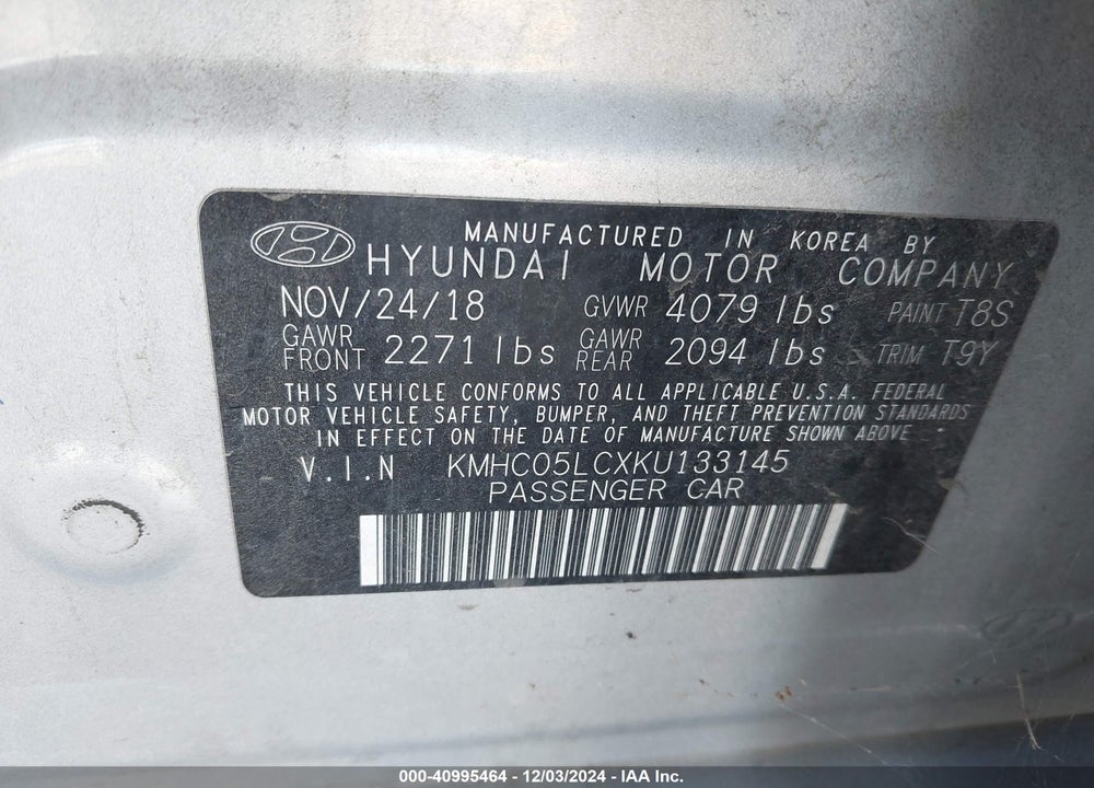 2019 HYUNDAI IONIQ HYBRID LIMITED VIN: KMHC05LCXKU133145