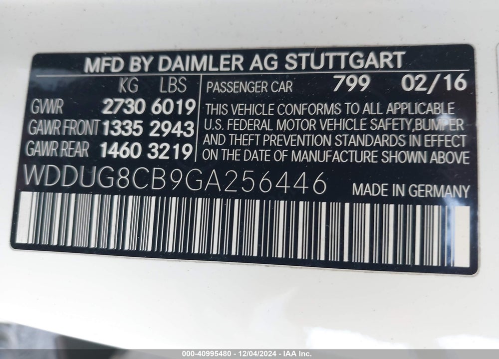 2016 MERCEDES-BENZ S 550 VIN: WDDUG8CB9GA256446