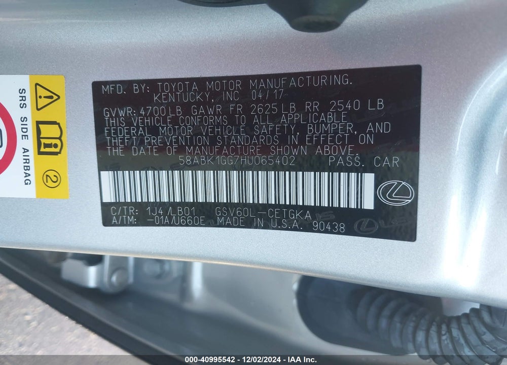 2017 LEXUS ES 350 VIN: 58ABK1GG7HU065402