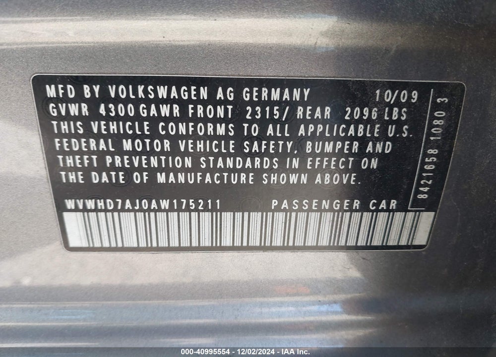 2010 VOLKSWAGEN GTI 4-DOOR VIN: WVWHD7AJ0AW175211
