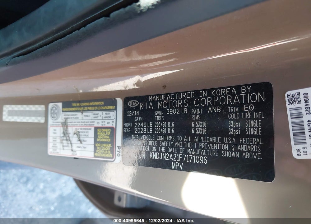 2015 KIA SOUL VIN: KNDJN2A21F7171096