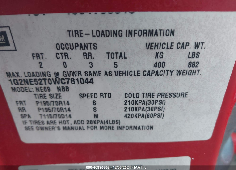 1998 PONTIAC GRAND AM SE VIN: 1G2NE52T0WC781044