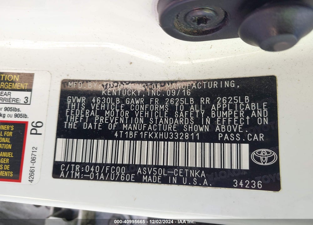2017 TOYOTA CAMRY LE VIN: 4T1BF1FKXHU332811
