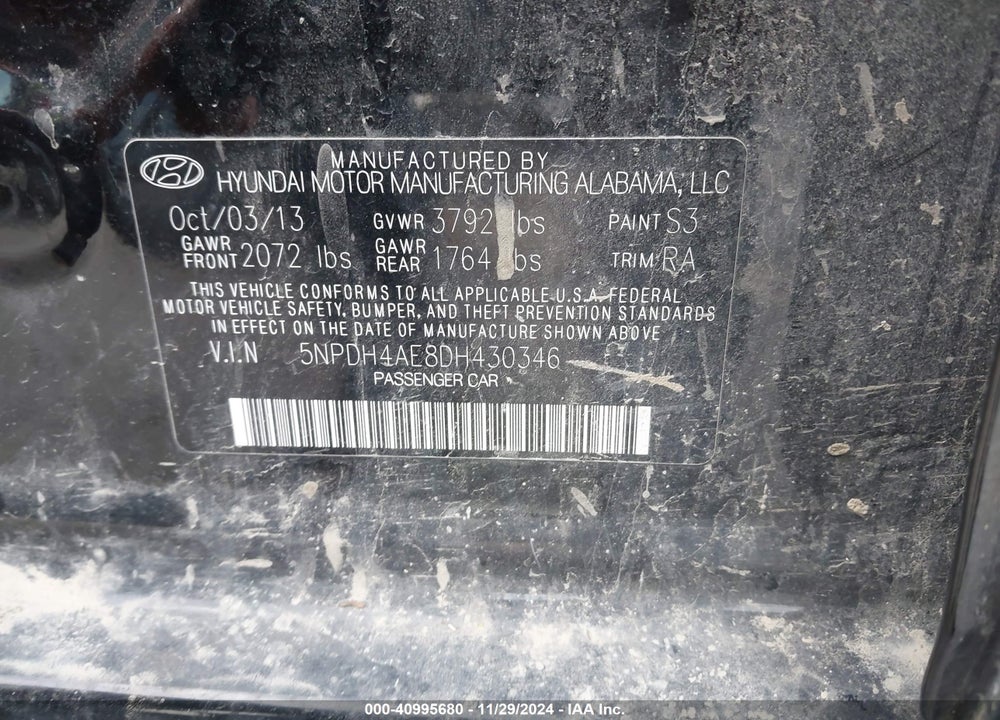 2013 HYUNDAI ELANTRA GLS VIN: 5NPDH4AE8DH430346