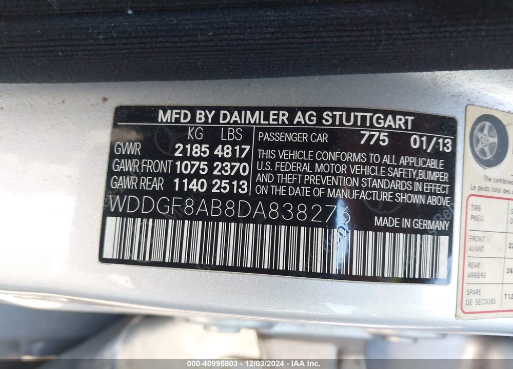 2013 MERCEDES-BENZ C 300 VIN: WDDGF8AB8DA838276