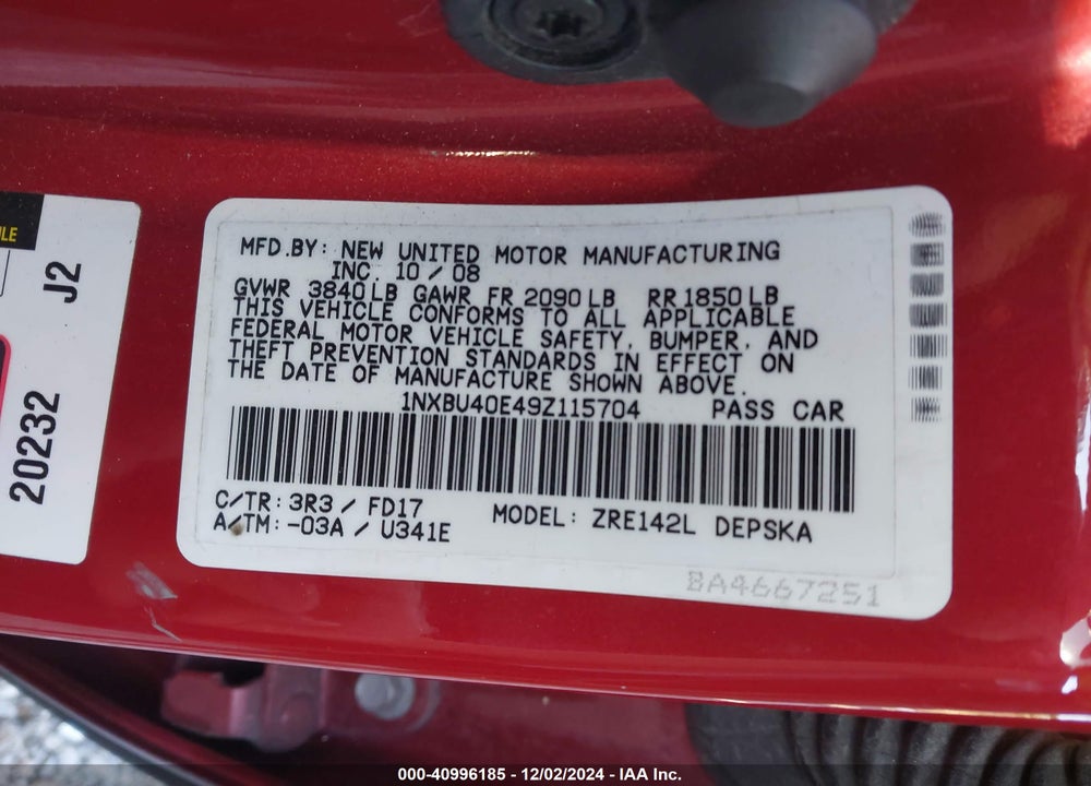 2009 TOYOTA COROLLA S VIN: 1NXBU40E49Z115704