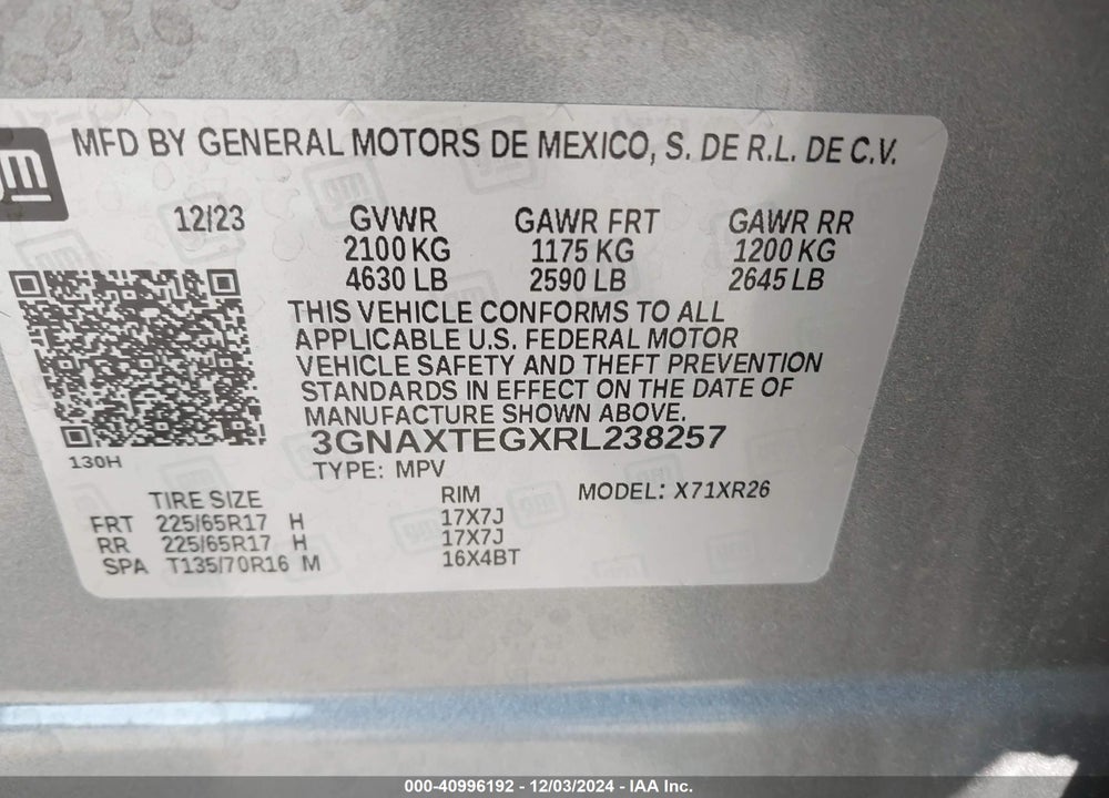 2024 CHEVROLET EQUINOX AWD 2FL VIN: 3GNAXTEGXRL238257