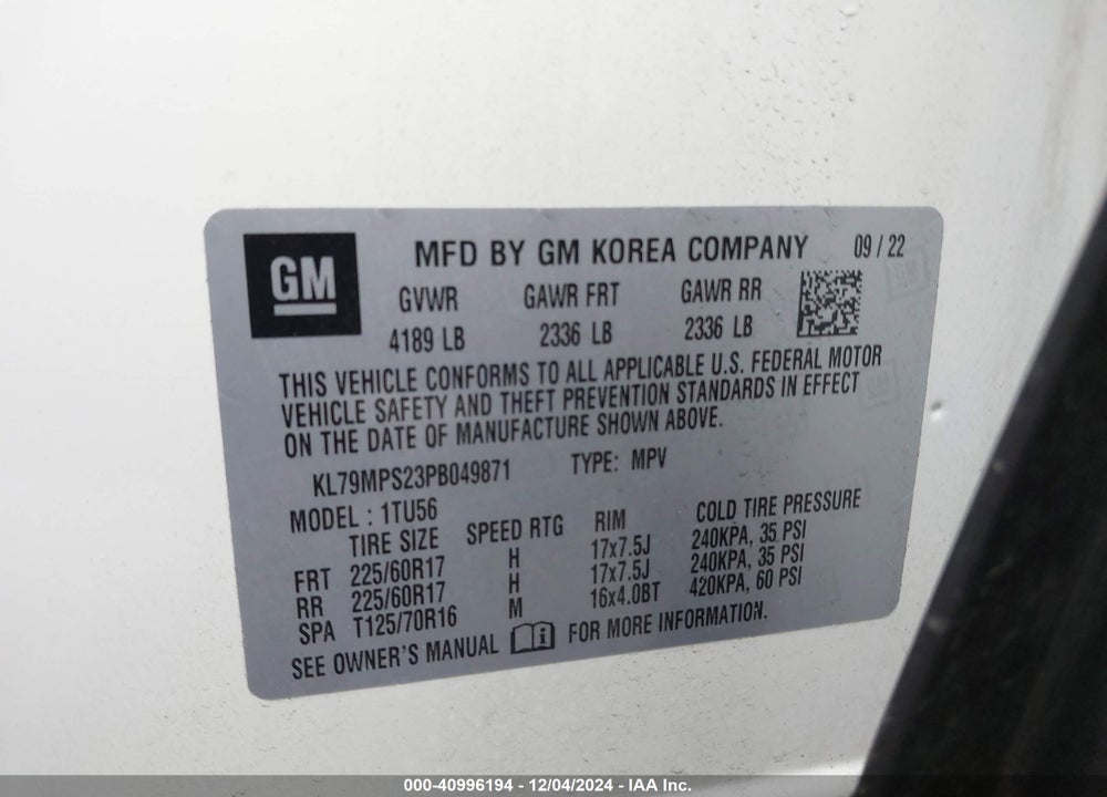 2023 CHEVROLET TRAILBLAZER FWD LT VIN: KL79MPS23PB049871