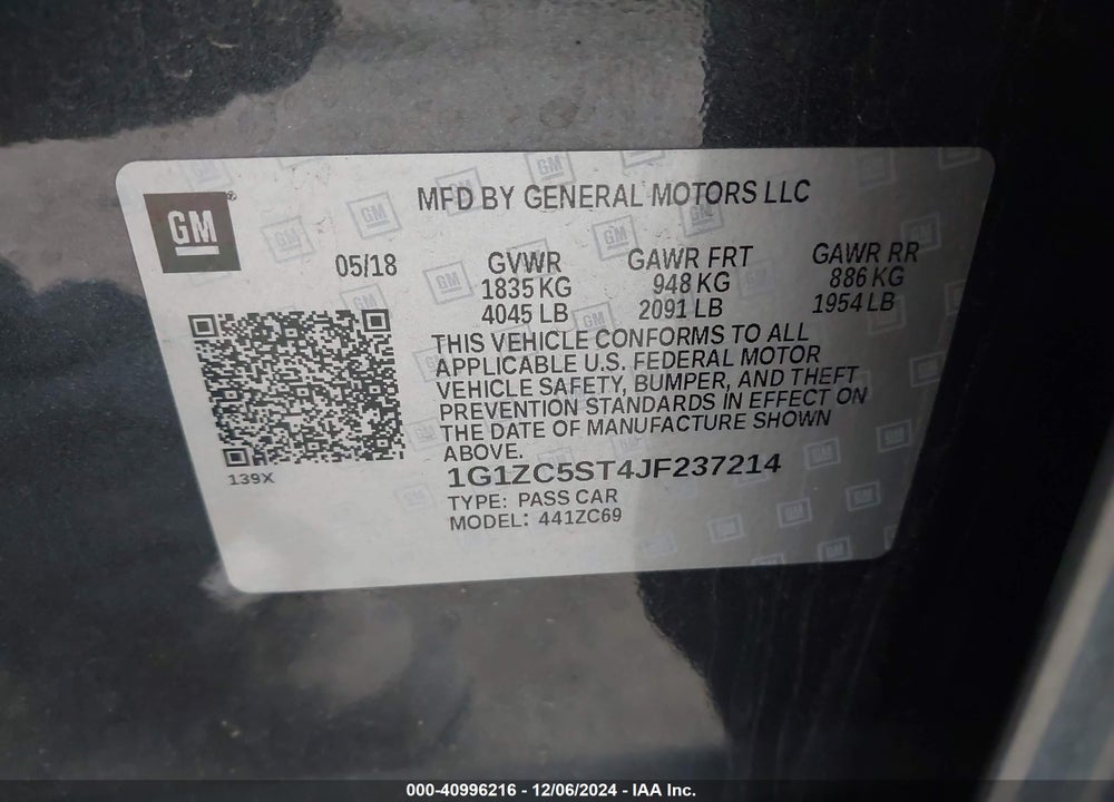 2018 CHEVROLET MALIBU 1FL VIN: 1G1ZC5ST4JF237214