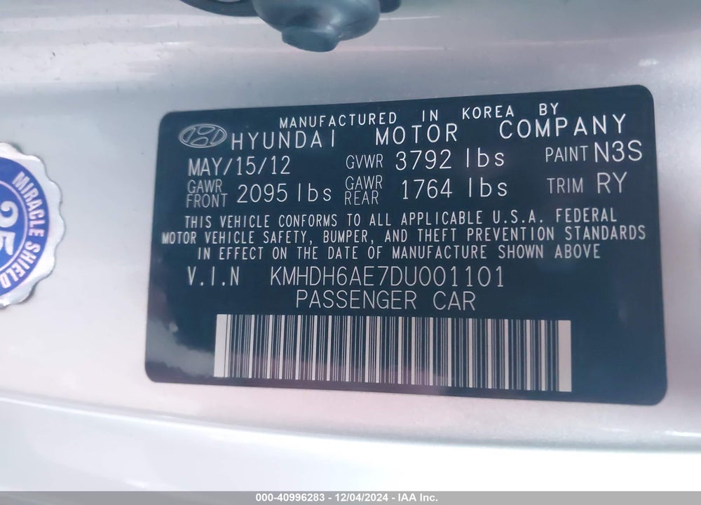 2013 HYUNDAI ELANTRA GS VIN: KMHDH6AE7DU001101
