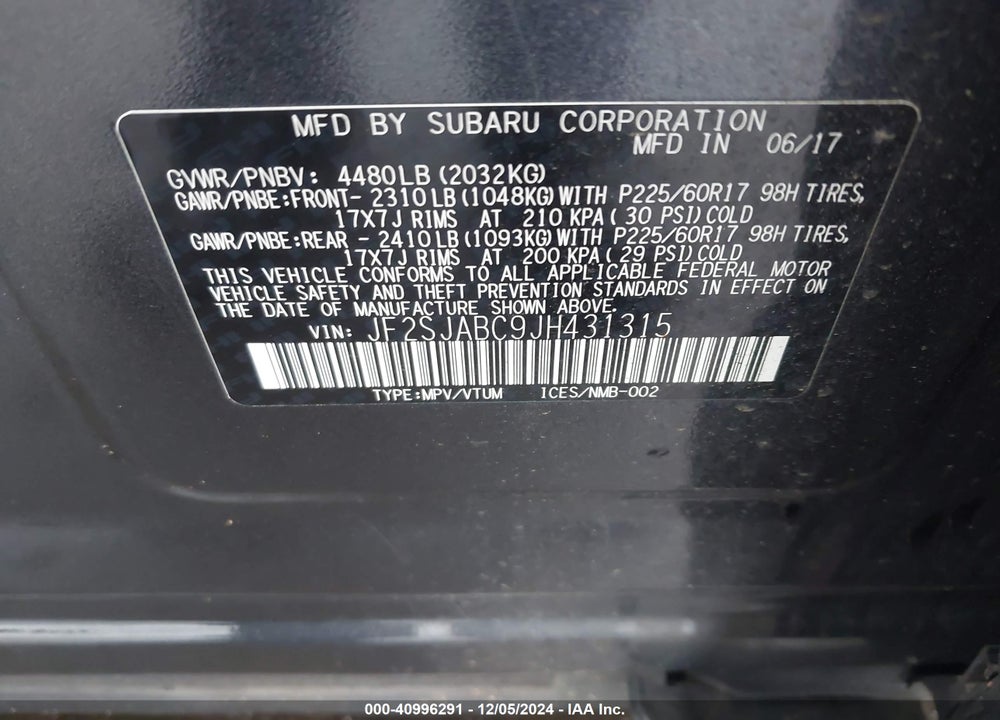 2018 SUBARU FORESTER 2.5I VIN: JF2SJABC9JH431315
