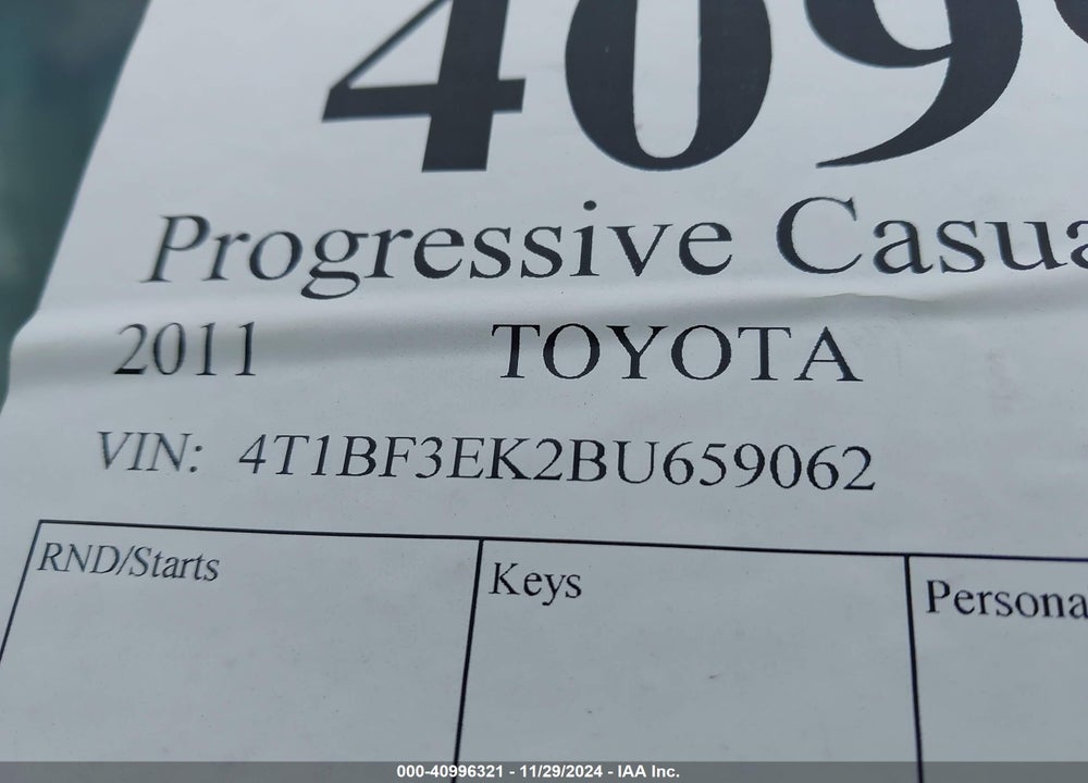 2011 TOYOTA CAMRY LE VIN: 4T1BF3EK2BU659062