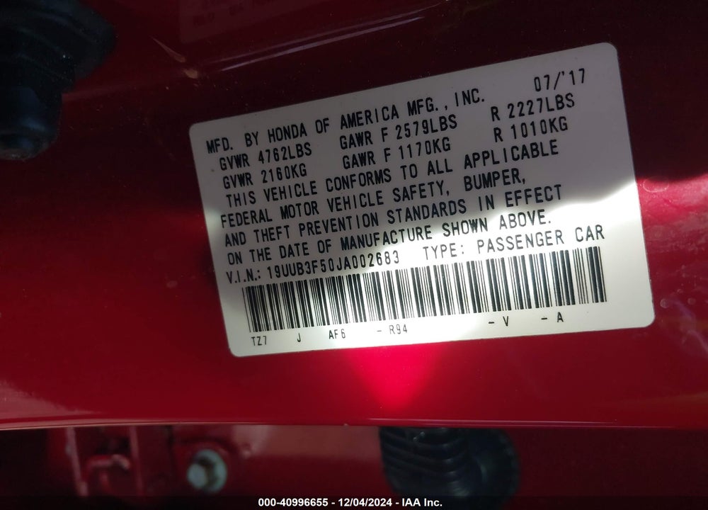 2018 ACURA TLX TECH PKG VIN: 19UUB3F50JA002683