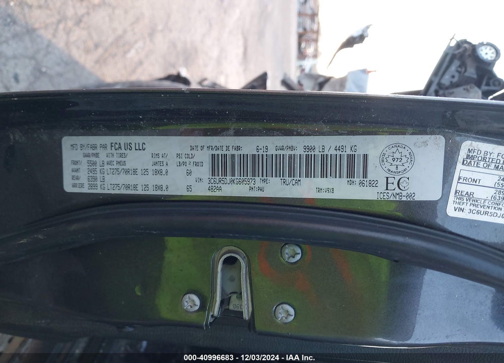 2019 RAM 2500 VIN: 3C6UR5DJ0KG605973