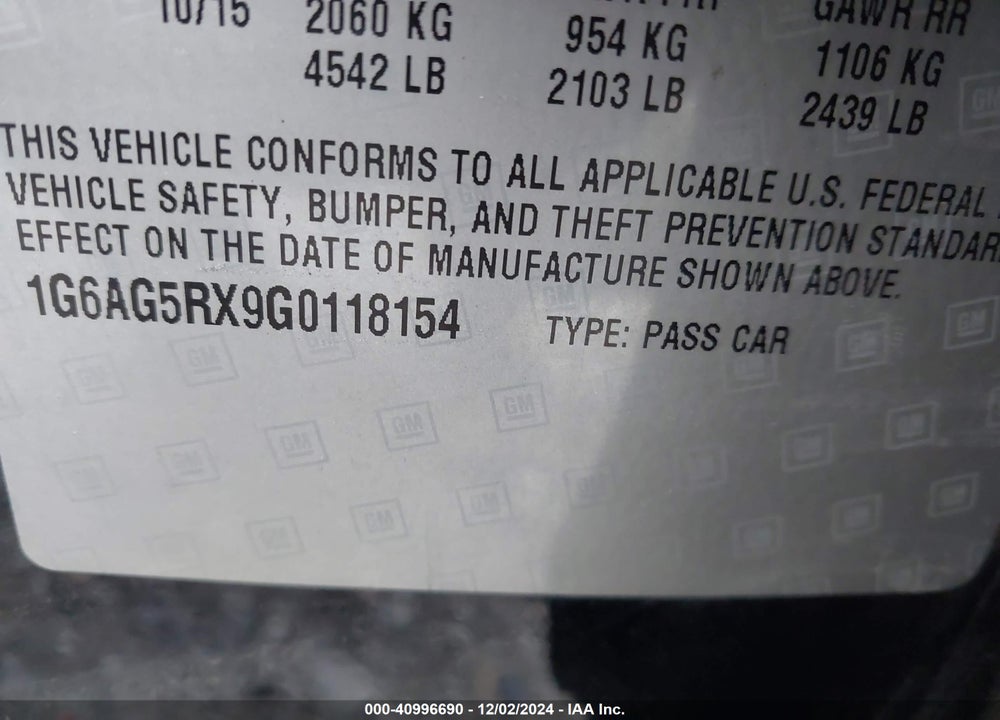 2016 CADILLAC ATS STANDARD VIN: 1G6AG5RX9G0118154