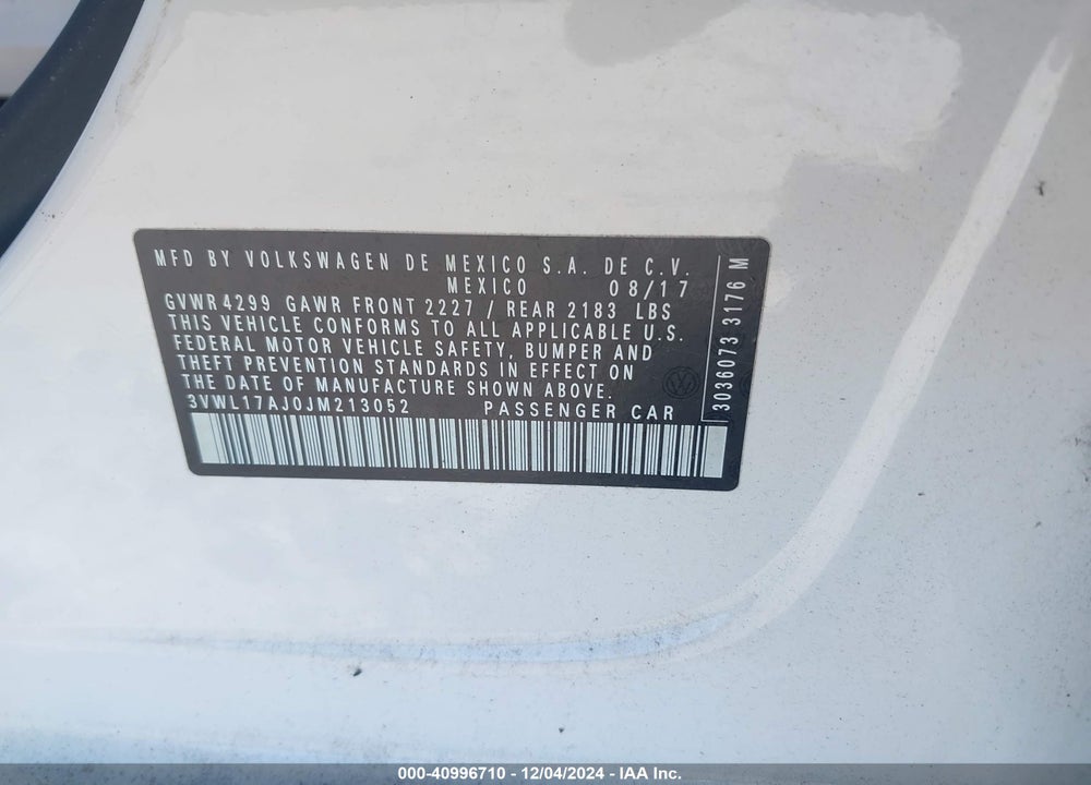 2018 VOLKSWAGEN JETTA 1.8T SEL VIN: 3VWL17AJ0JM213052