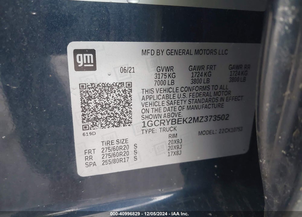 2021 CHEVROLET SILVERADO 1500 4WD STANDARD BED CUSTOM VIN: 1GCRYBEK2MZ373502