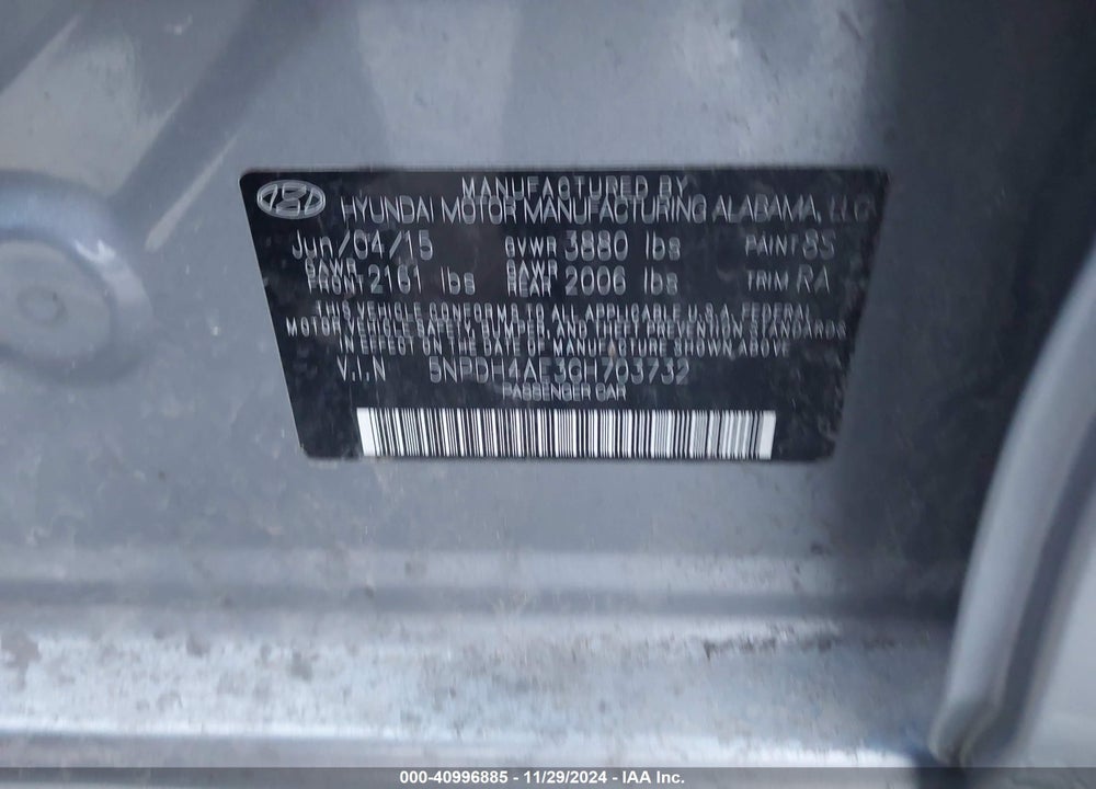 2016 HYUNDAI ELANTRA SE VIN: 5NPDH4AE3GH703732