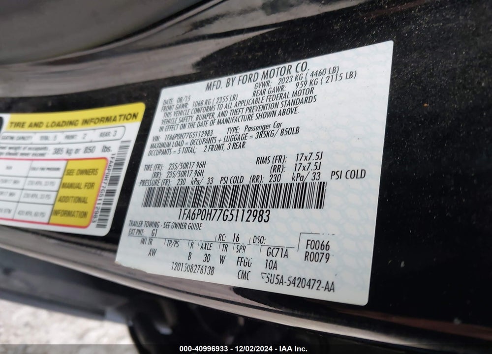 2016 FORD FUSION VIN: 1FA6P0H77G5112983