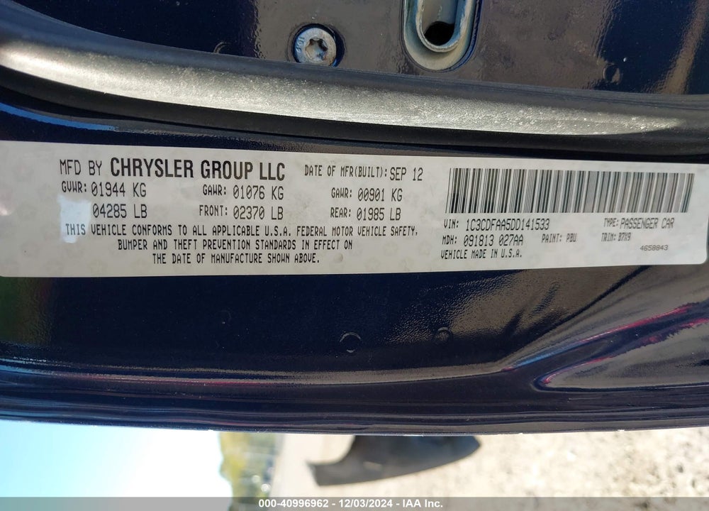 2013 DODGE DART SE VIN: 1C3CDFAA5DD141533