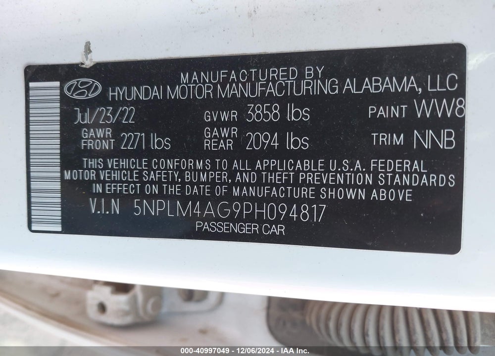 2023 HYUNDAI ELANTRA SEL VIN: 5NPLM4AG9PH094817