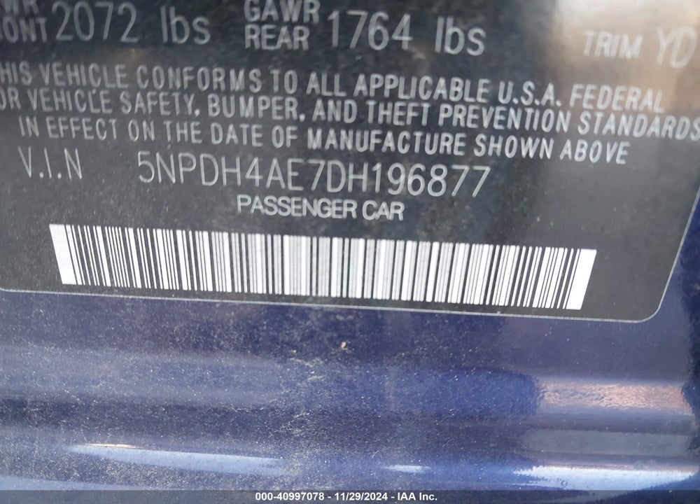 2013 HYUNDAI ELANTRA GLS VIN: 5NPDH4AE7DH196877