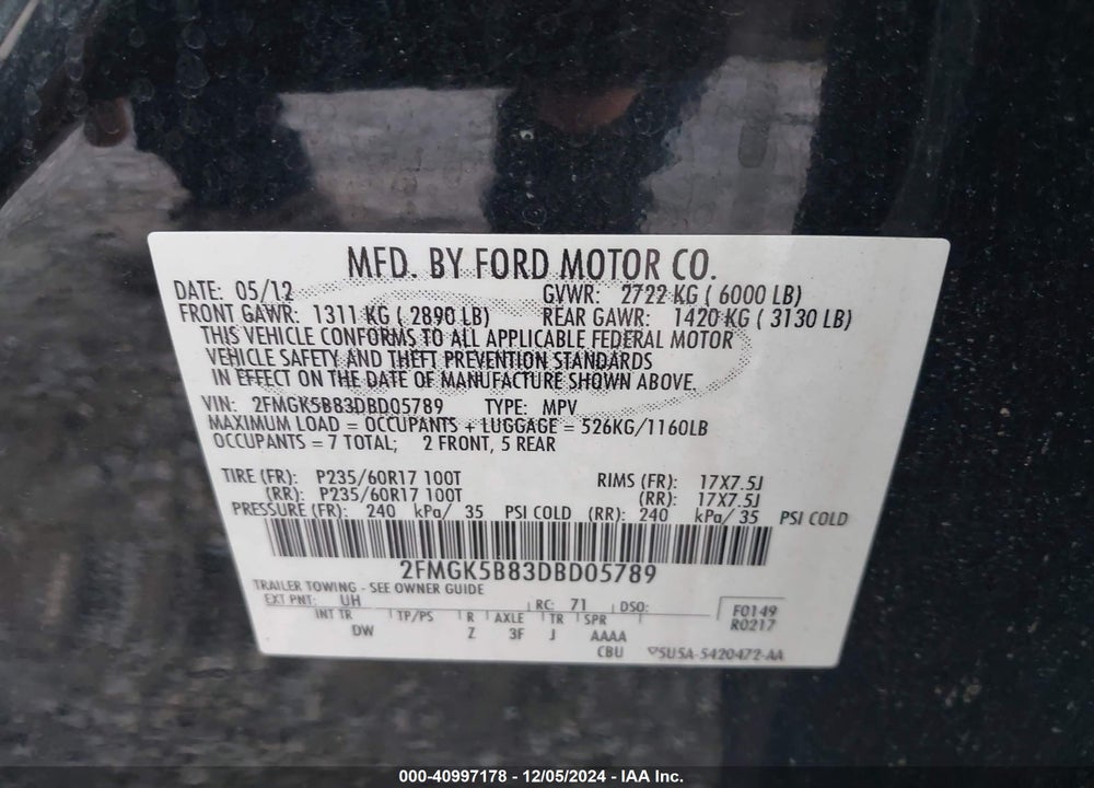 2013 FORD FLEX SE VIN: 2FMGK5B83DBD05789