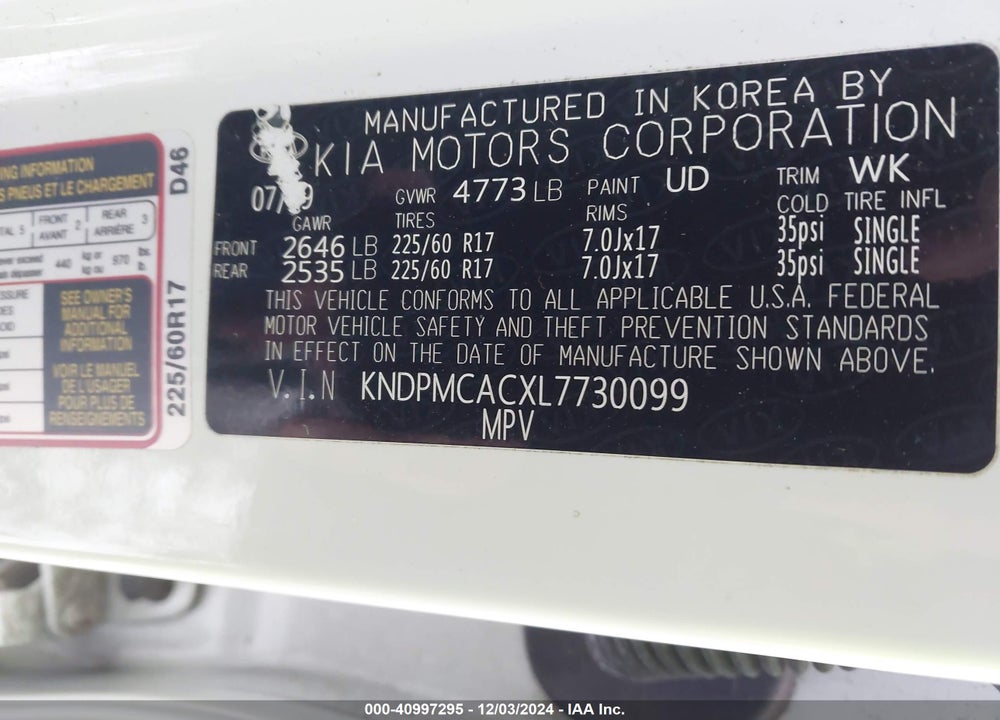 2020 KIA SPORTAGE LX VIN: KNDPMCACXL7730099