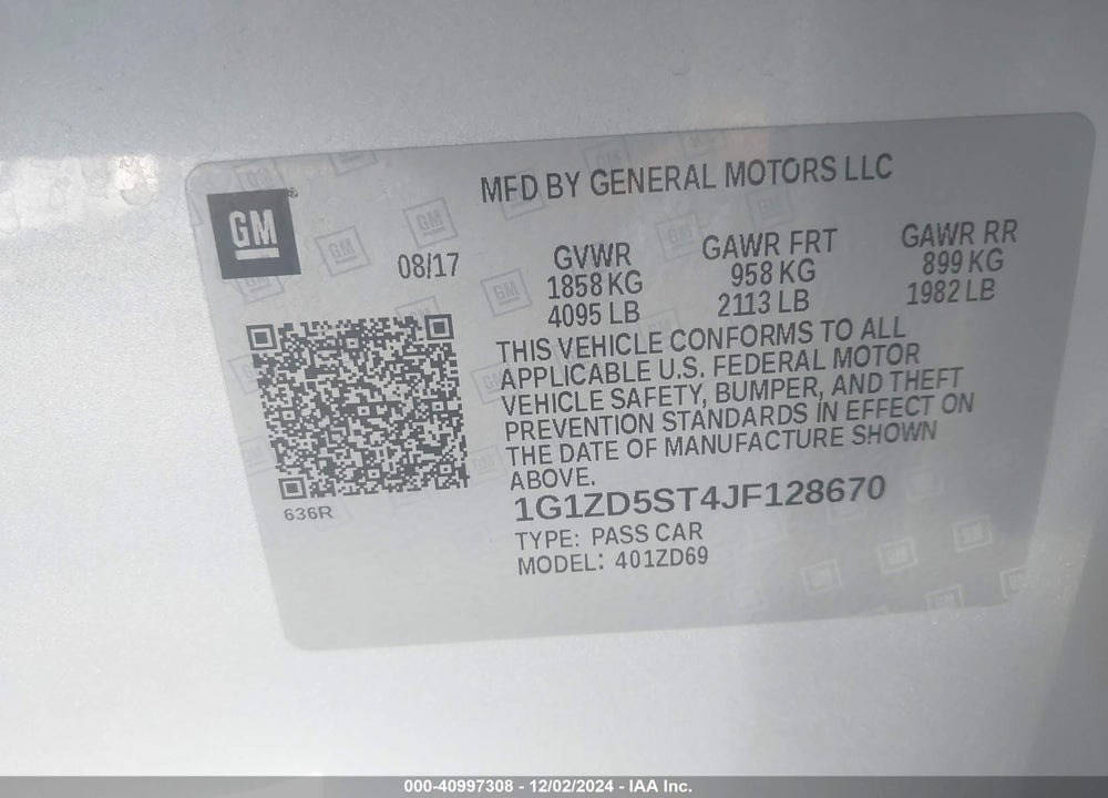 2018 CHEVROLET MALIBU VIN: 1G1ZD5ST4JF128670