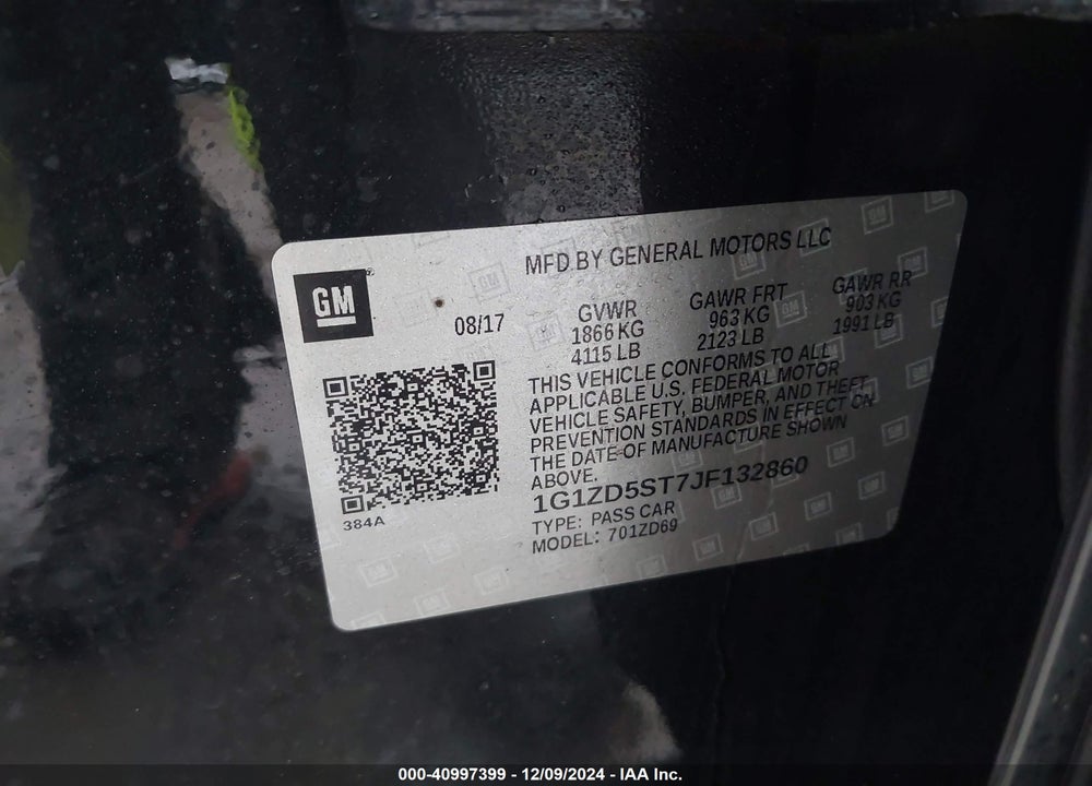 2018 CHEVROLET MALIBU LT VIN: 1G1ZD5ST7JF132860