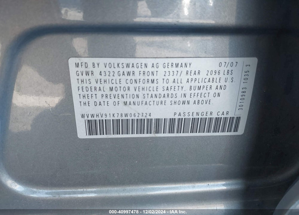 2008 VOLKSWAGEN GTI 4-DOOR VIN: WVWHV91K78W062724