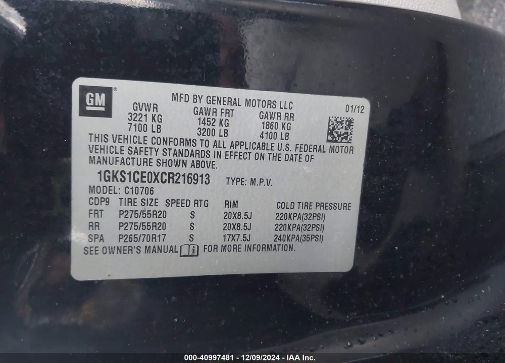 2012 GMC YUKON SLT VIN: 1GKS1CE0XCR216913