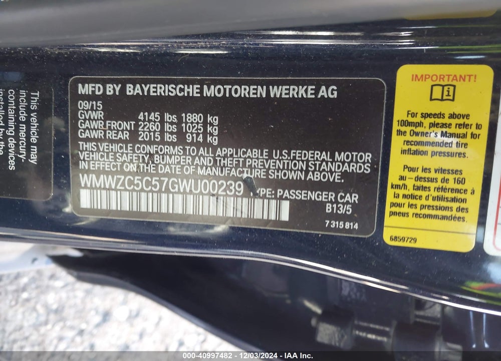 2016 MINI COUNTRYMAN COOPER S VIN: WMWZC5C57GWU00239