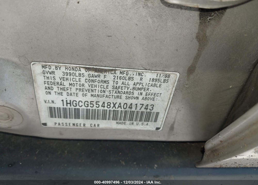 1999 HONDA ACCORD LX VIN: 1HGCG5548XA041743