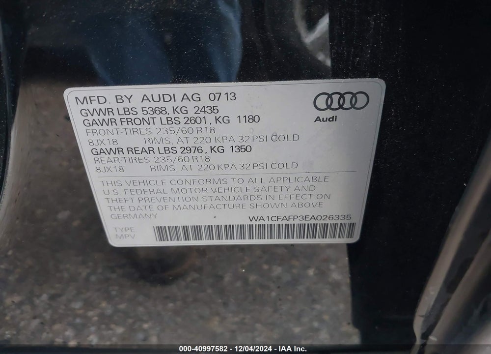 2014 AUDI Q5 2.0T PREMIUM VIN: WA1CFAFP3EA026335