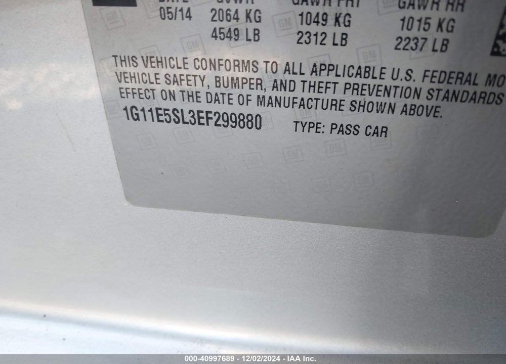 2014 CHEVROLET MALIBU 2LT VIN: 1G11E5SL3EF299880