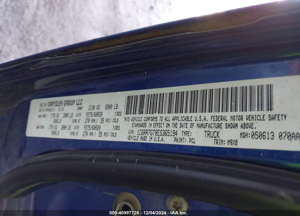 2014 RAM 1500 BIG HORN VIN: 1C6RR7GT8ES365194