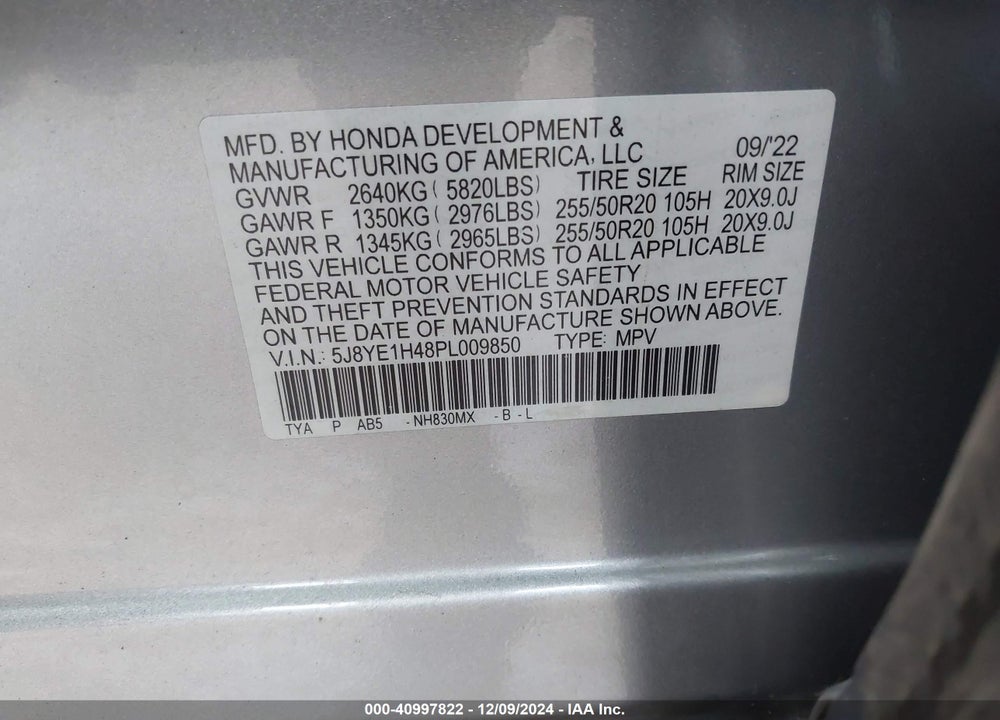 2023 ACURA MDX TECHNOLOGY PACKAGE VIN: 5J8YE1H48PL009850