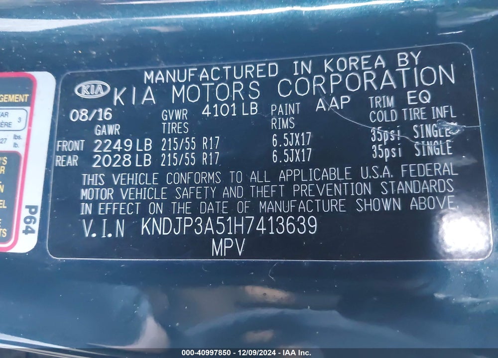 2017 KIA SOUL VIN: KNDJP3A51H7413639