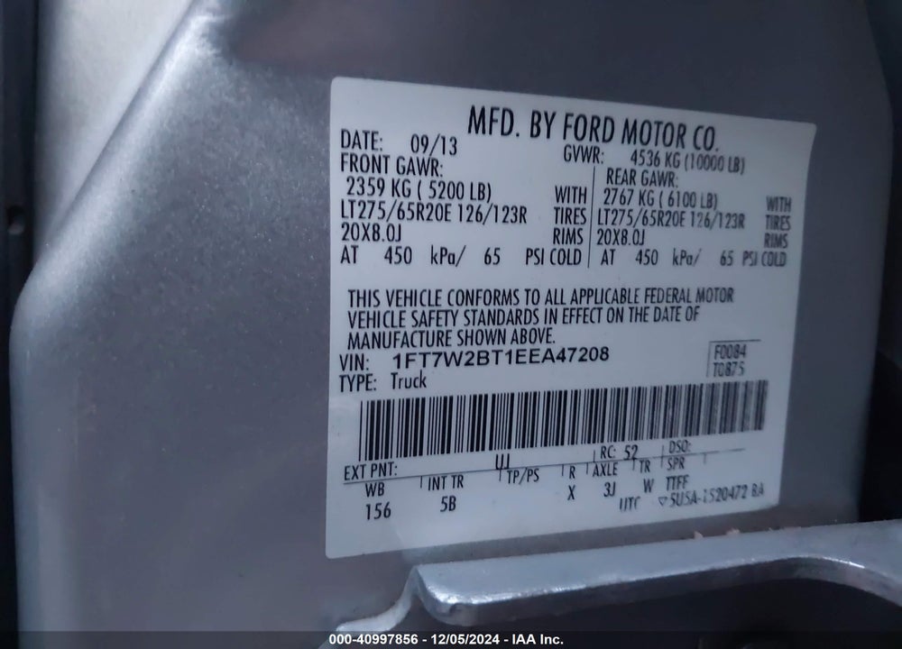 2014 FORD F-250 LARIAT VIN: 1FT7W2BT1EEA47208