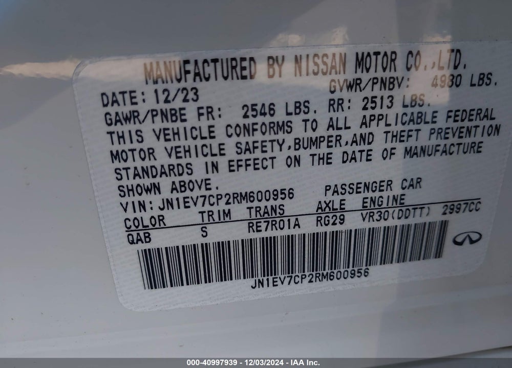 2024 INFINITI Q50 SENSORY VIN: JN1EV7CP2RM600956