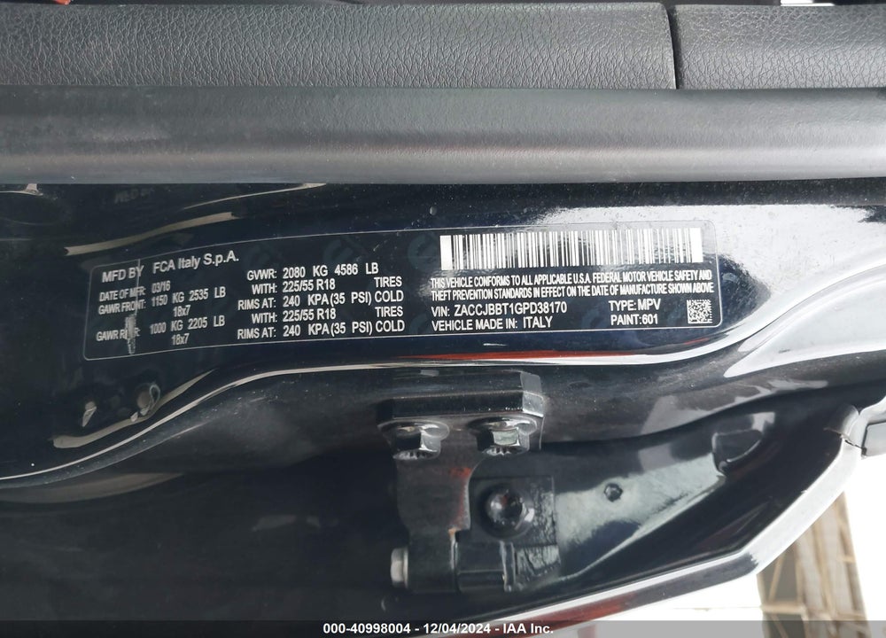 2016 JEEP RENEGADE 75TH ANNIVERSARY VIN: ZACCJBBT1GPD38170