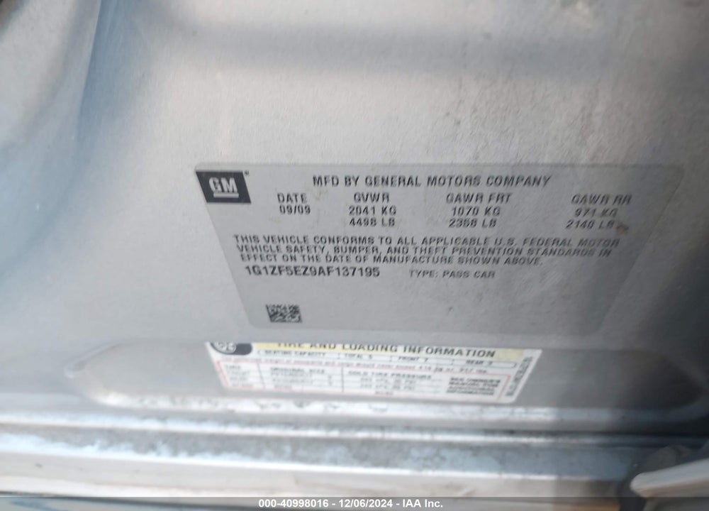 2010 CHEVROLET MALIBU HYBRID VIN: 1G1ZF5EZ9AF137195