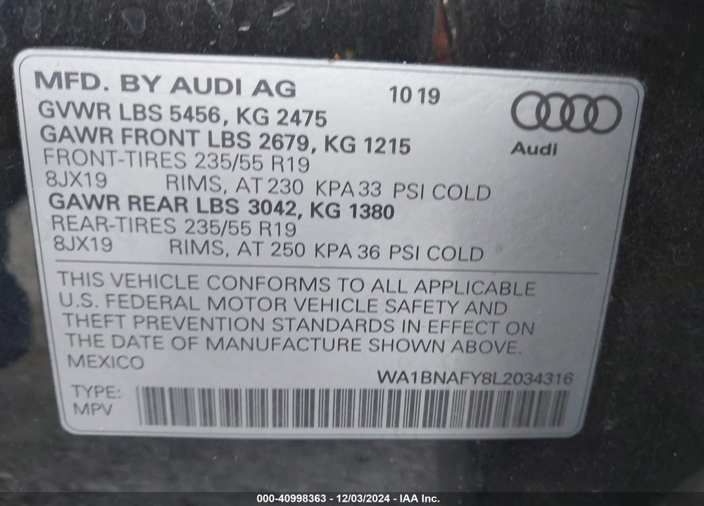 2020 AUDI Q5 PREMIUM PLUS 45 TFSI QUATTRO S TRONIC VIN: WA1BNAFY8L2034316