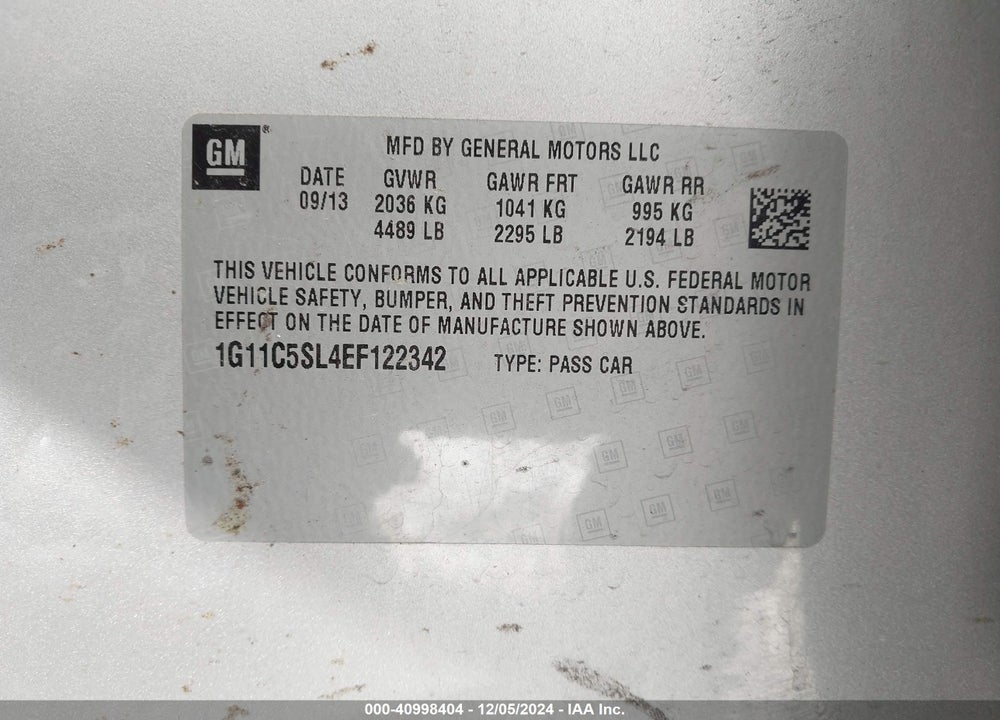 2014 CHEVROLET MALIBU VIN: 1G11C5SL4EF122342