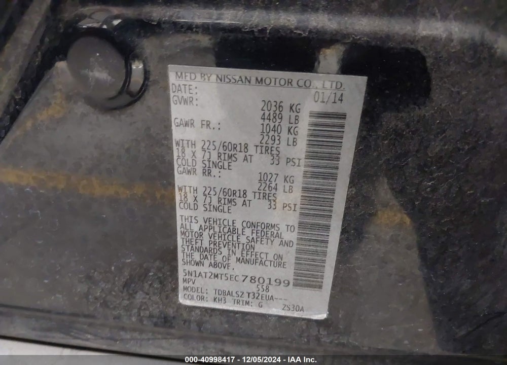 2014 NISSAN ROGUE SL VIN: 5N1AT2MT5EC780199