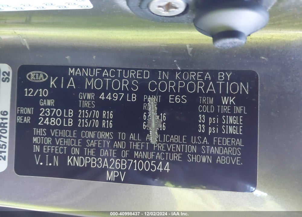 2011 KIA SPORTAGE LX VIN: KNDPB3A26B7100544