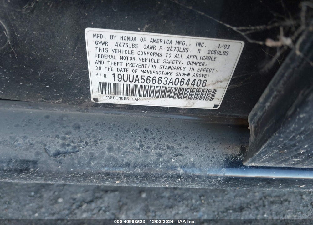 2003 ACURA TL 3.2 VIN: 19UUA56663A064406