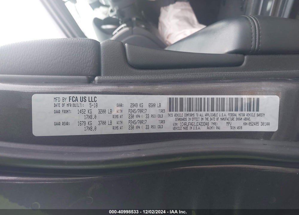 2018 JEEP GRAND CHEROKEE LAREDO E 4X4 VIN: 1C4RJFAG1JC423348