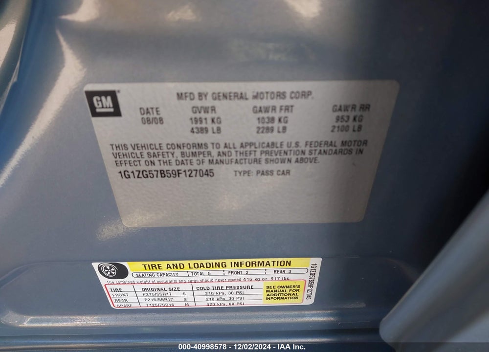 2009 CHEVROLET MALIBU LS VIN: 1G1ZG57B59F127045